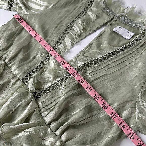 ASOS Design Mini Ruffle Dress US Sz 6 Sage Green Boho Fairycore Romantic Flaw - Picture 9 of 16